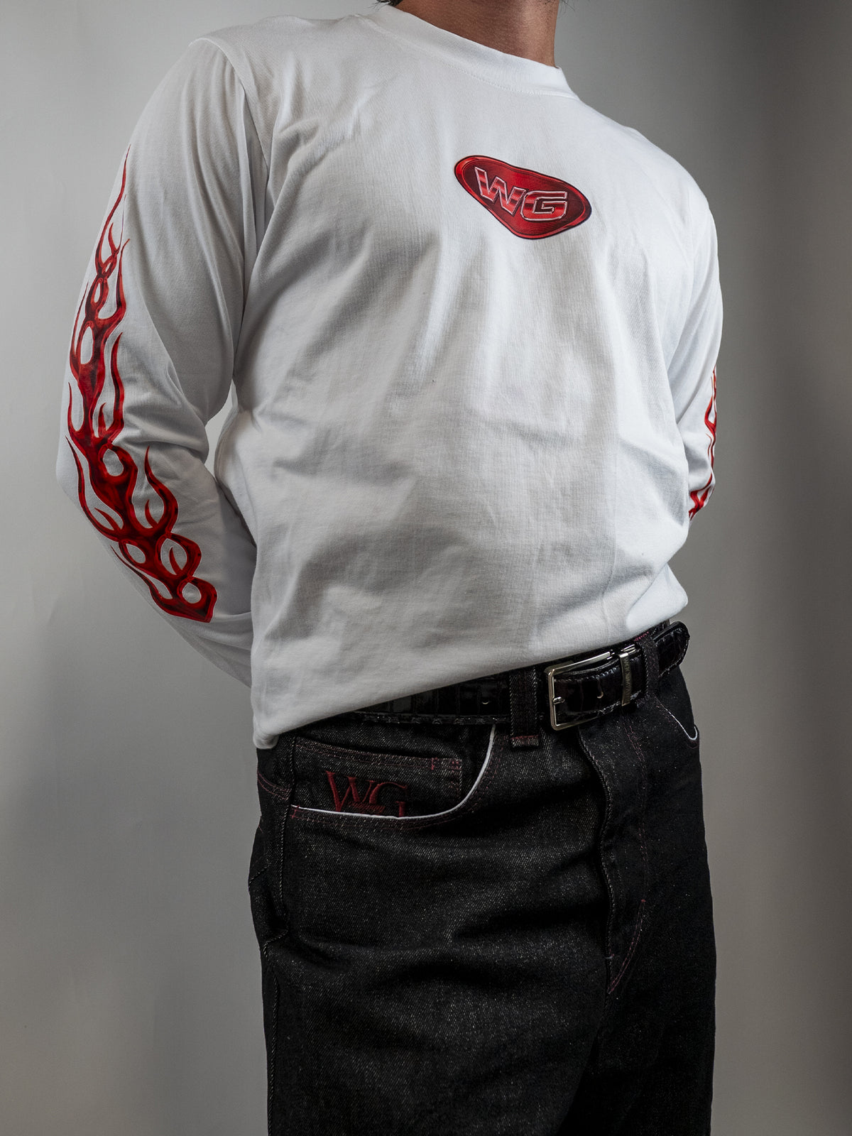 RED FLAMES WHITE LONGSLEVE T-SHIRT