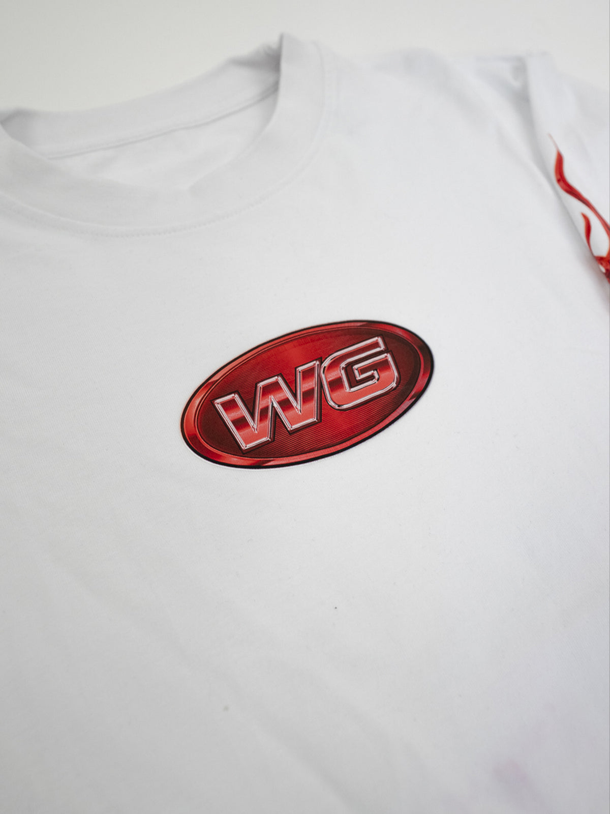 RED FLAMES WHITE LONGSLEVE T-SHIRT