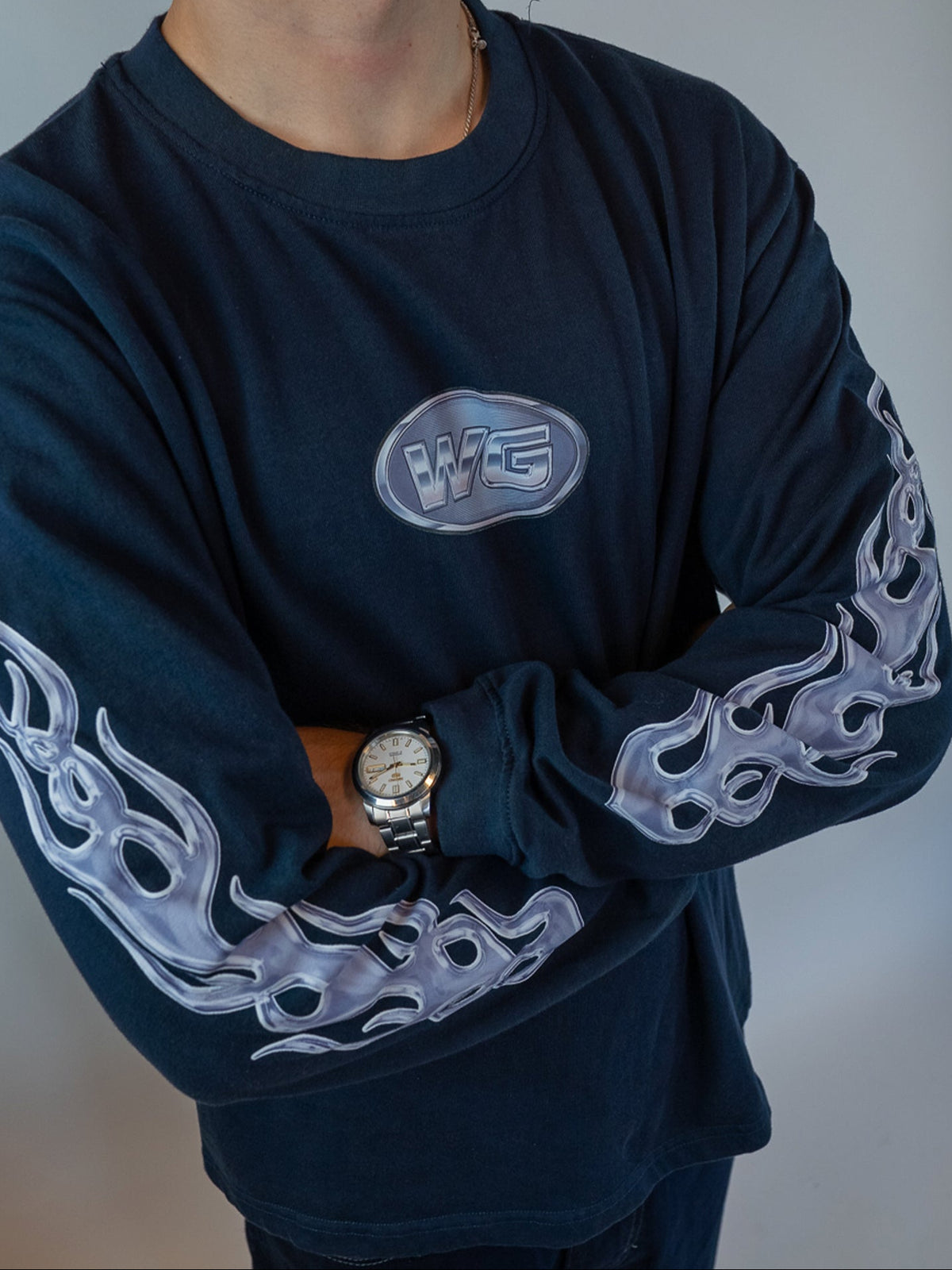 SILVER FLAMES NAVY LONGSLEVE T-SHIRT