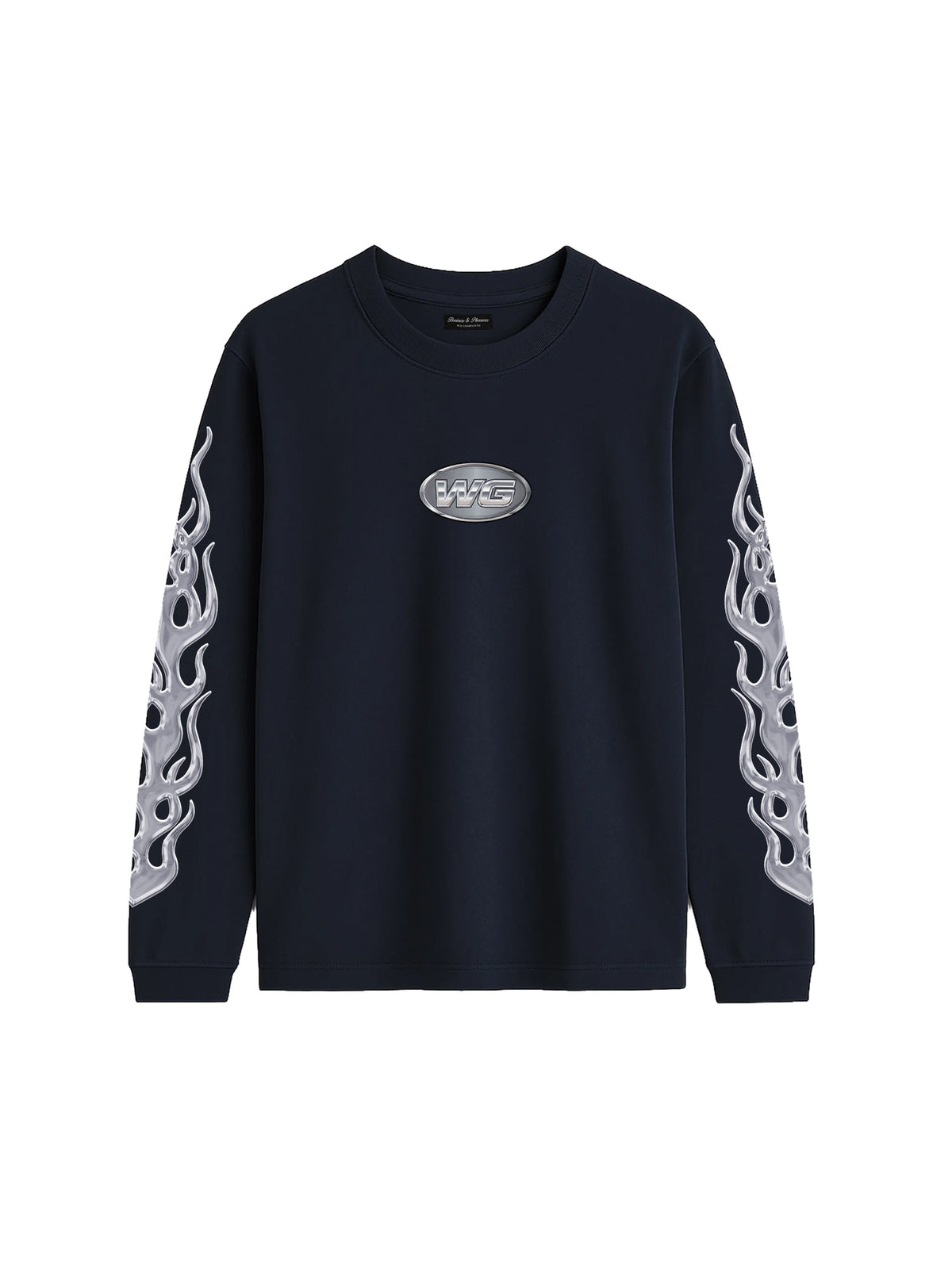 SILVER FLAMES NAVY LONGSLEVE T-SHIRT