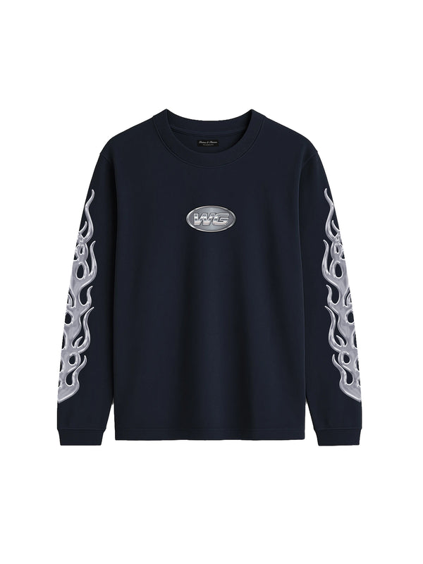 SILVER FLAMES NAVY LONGSLEVE T-SHIRT