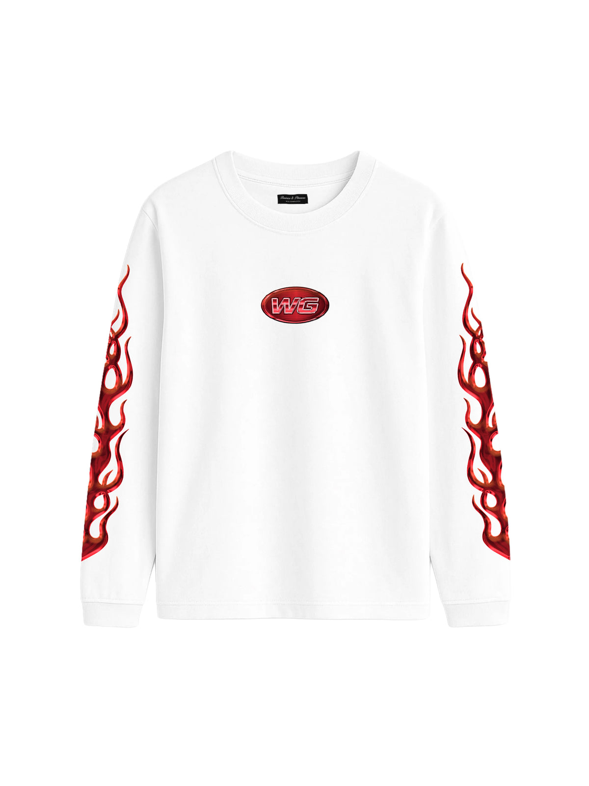 RED FLAMES WHITE LONGSLEVE T-SHIRT