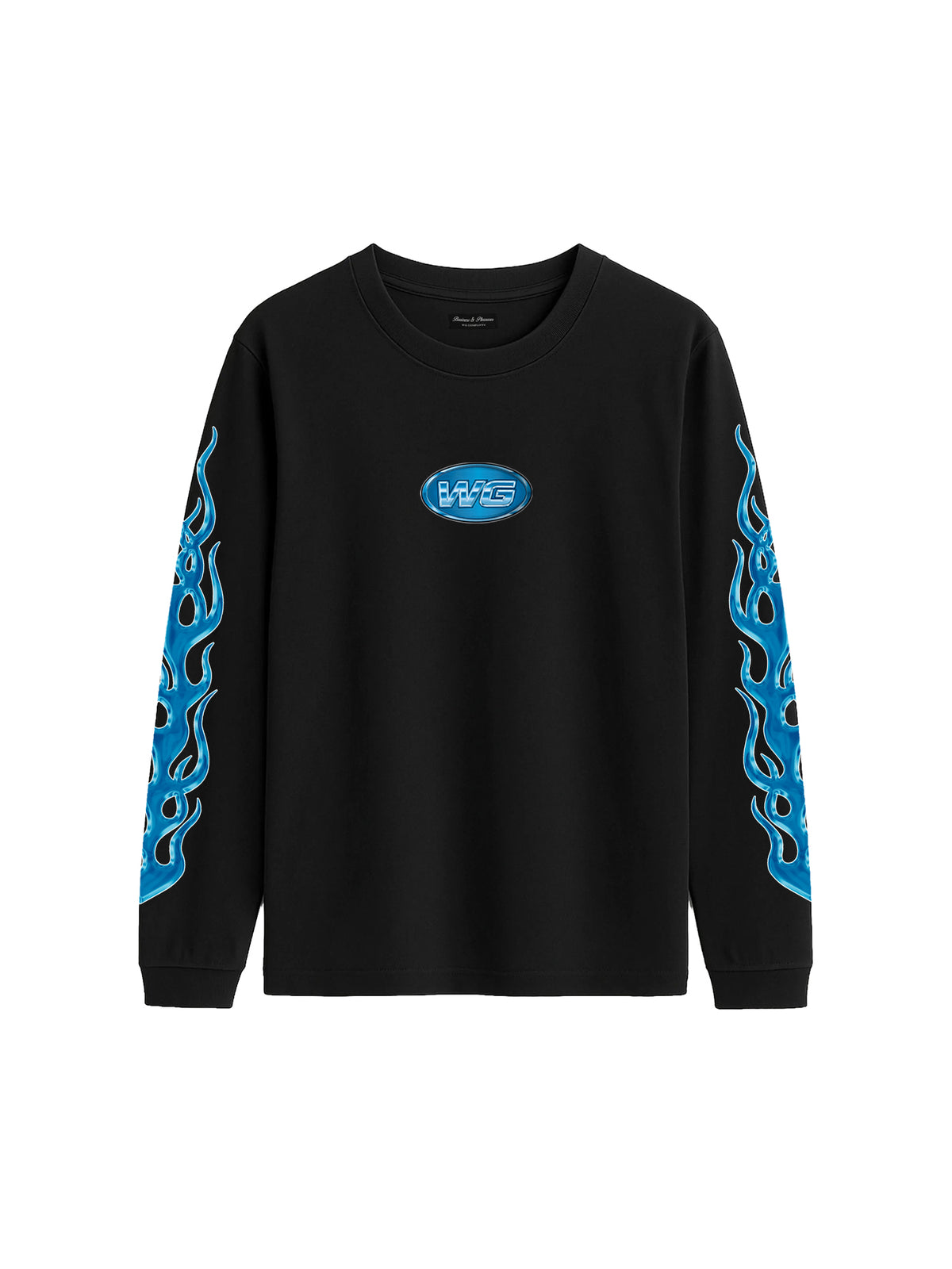 BLUE FLAMES BLACK LONGSLEVE T-SHIRT